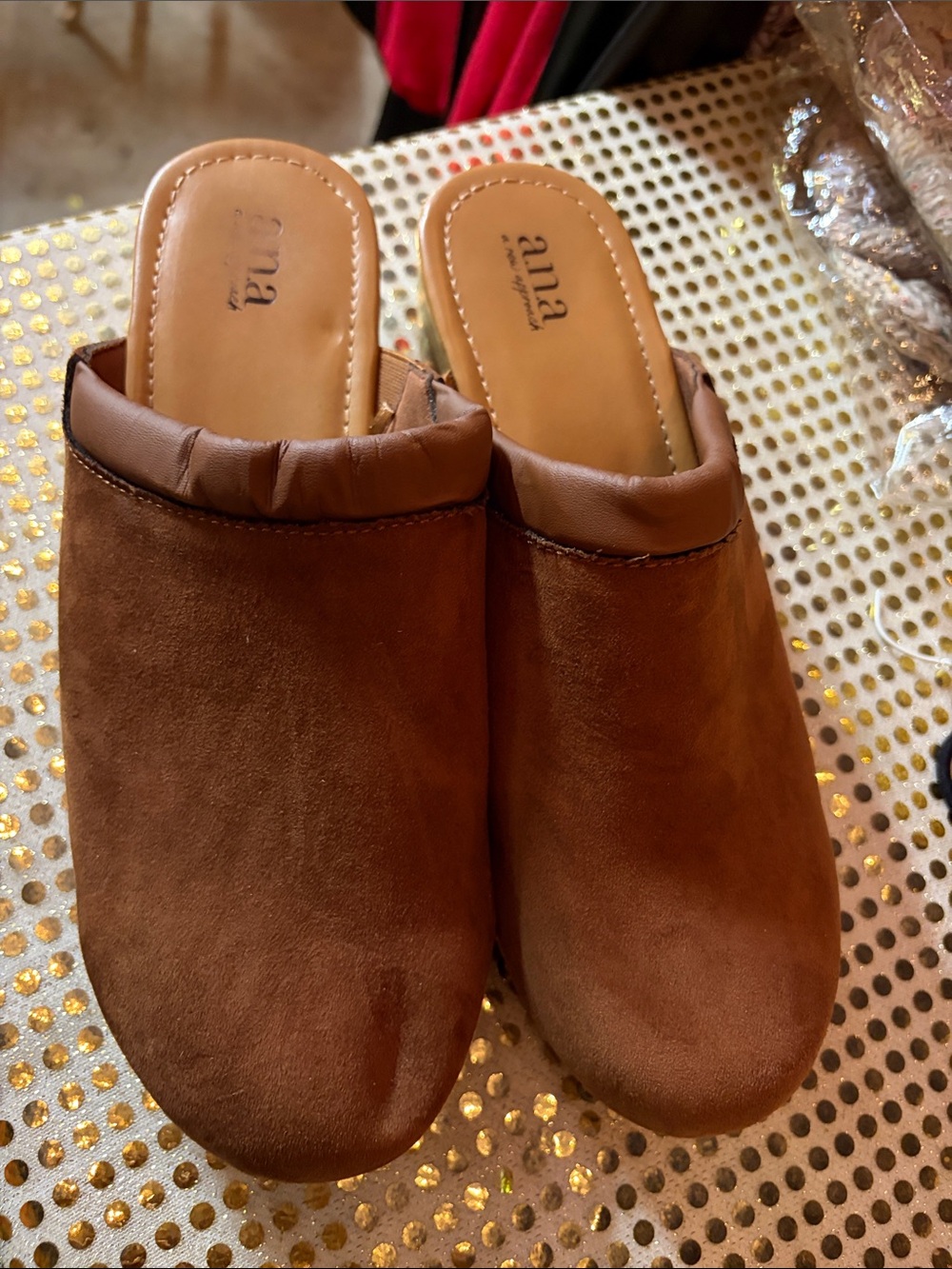 a.n.a Brown Suede Padded-Back Slip-On Mules